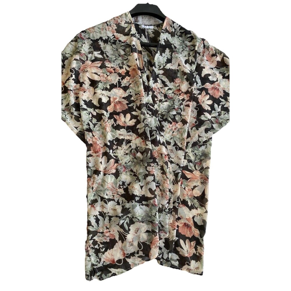 Maurice’s Ladies Kimono/Cover-up Black Floral One Size Sheer W/short Sleeves EUC